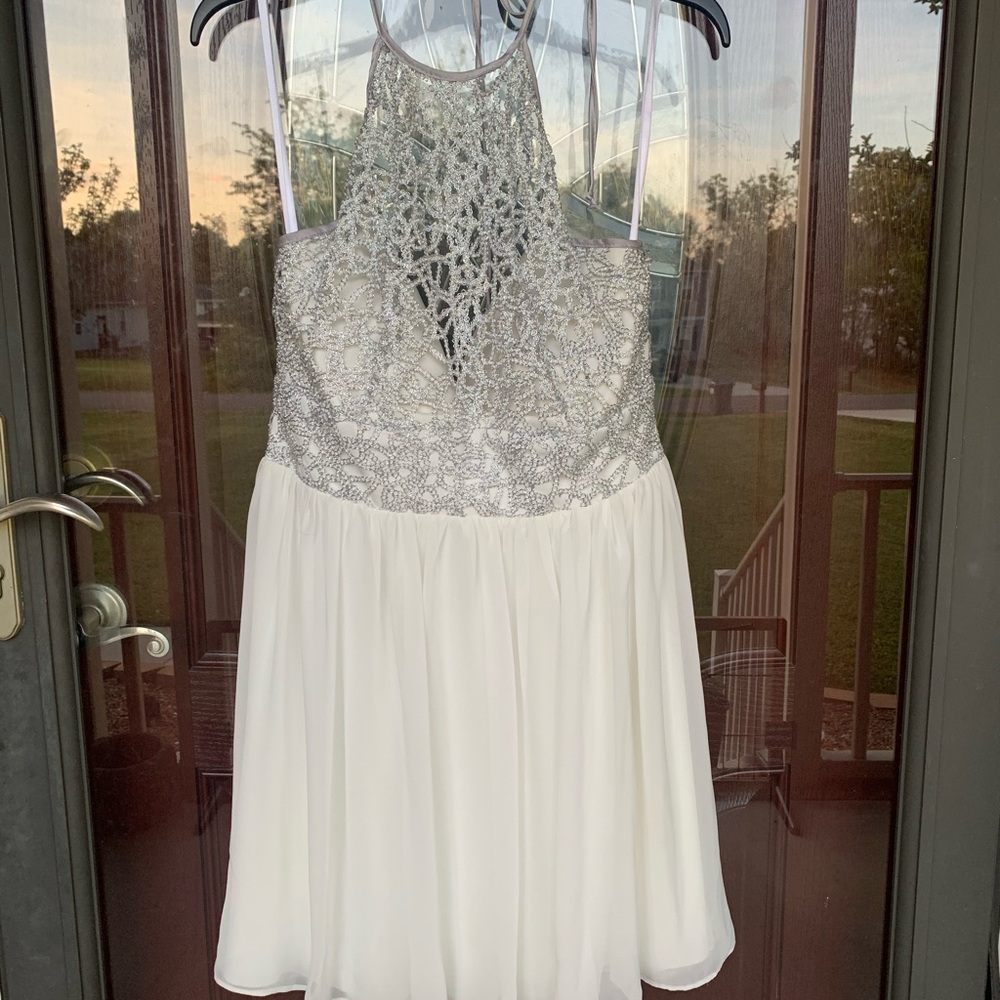 B Darlin Silver and White Homecoming/Formal Dress